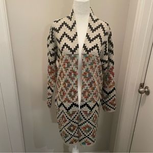 Debut Long Open Front Aztec Print Knit Cardigan Women’s Size XS